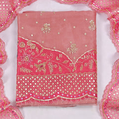 Glass Shimmer Baby Pink Unstitched Suit