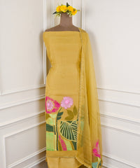 Organza Yellow Unstitched Suit