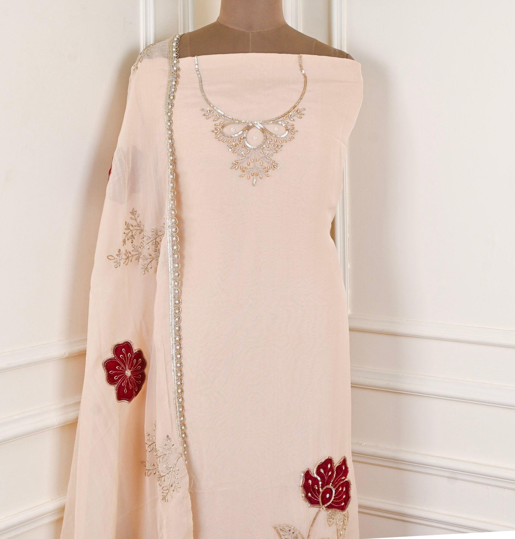 Organza Off-white Unstitched Suit