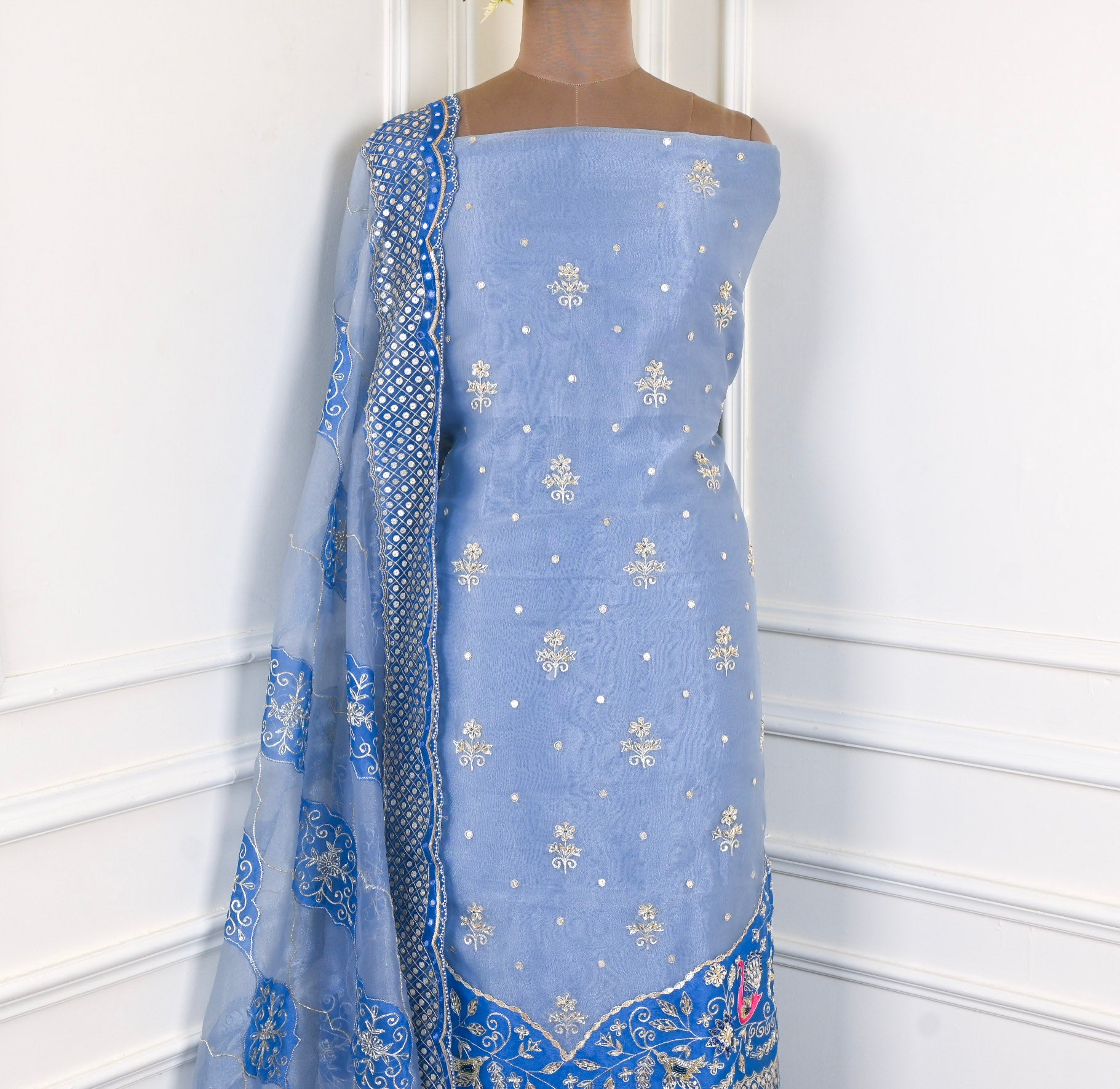 Glass Shimmer Powder Blue Unstitched Suit
