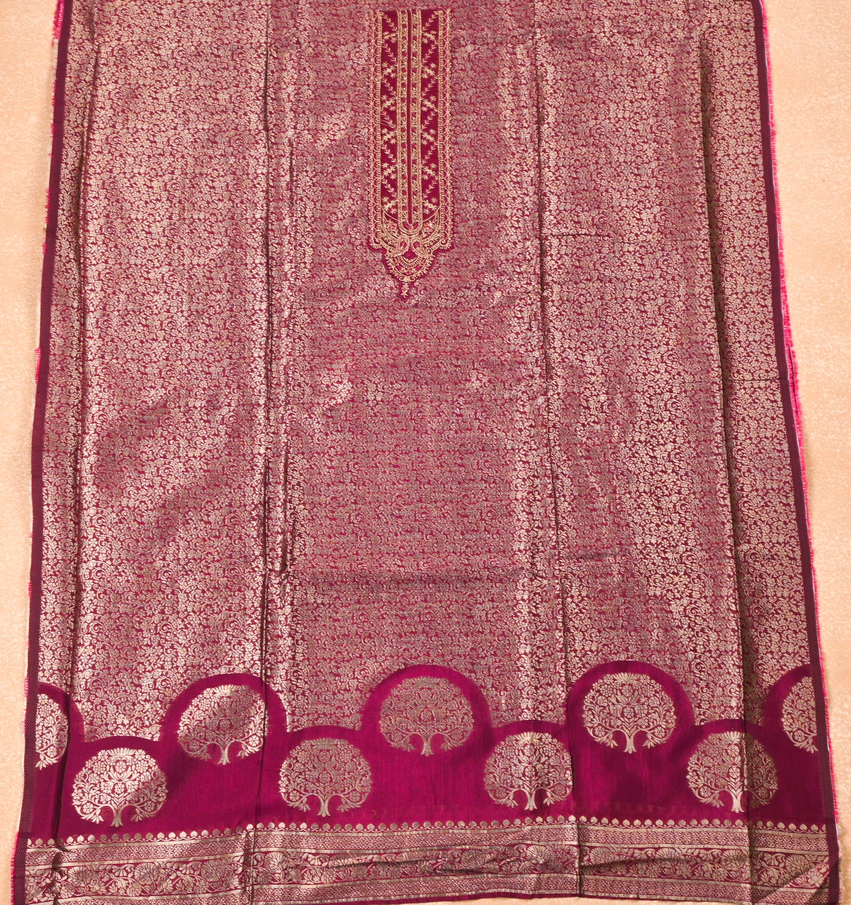 Banarasi Magenta Unstitched Suit