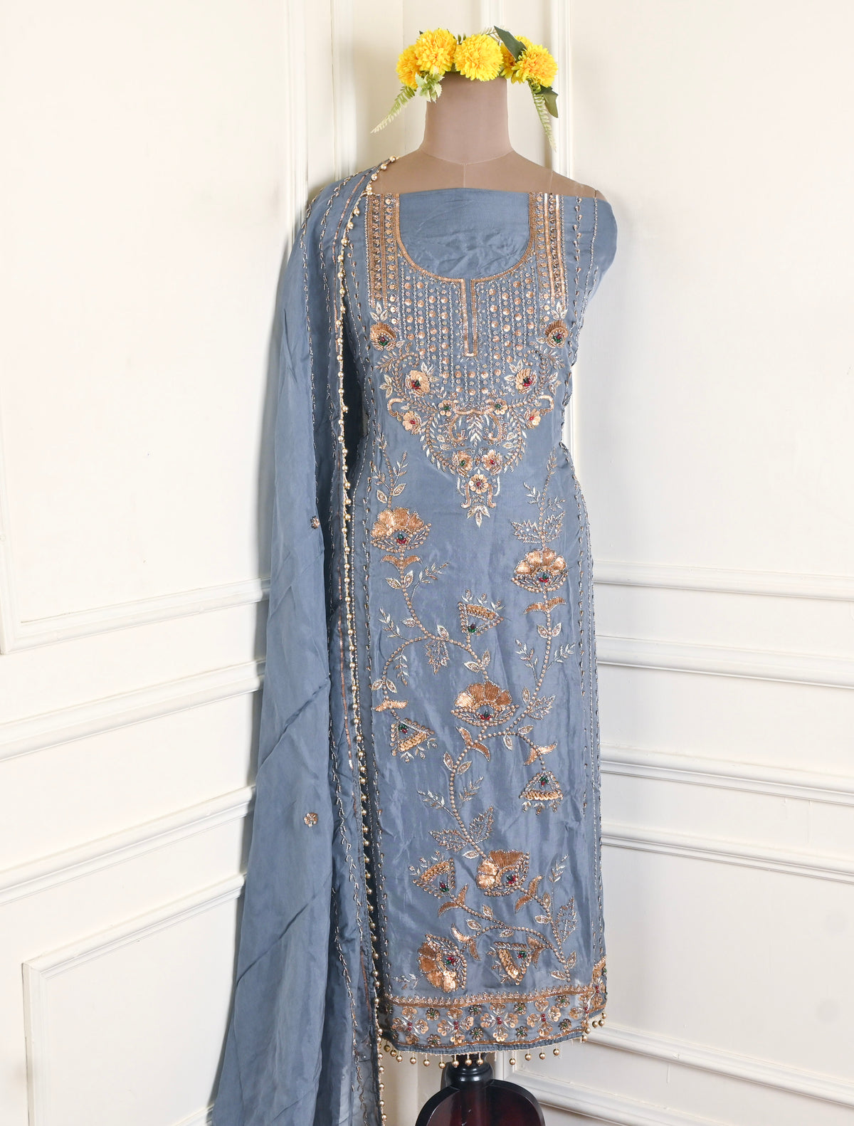 Organza Powder Blue Unstitched Suit