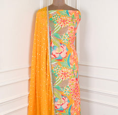 Banarasi Silk Yellow Mustard Unstitched Suit