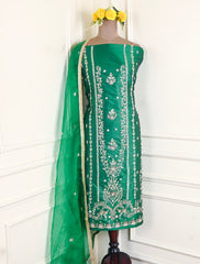 Gavadin Silk Green Unstitched Suit