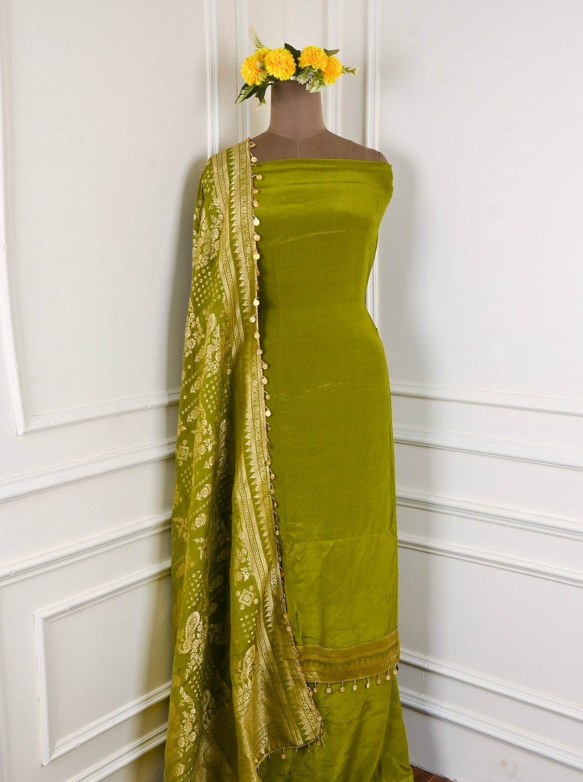Crepe Green Unstitched Suit