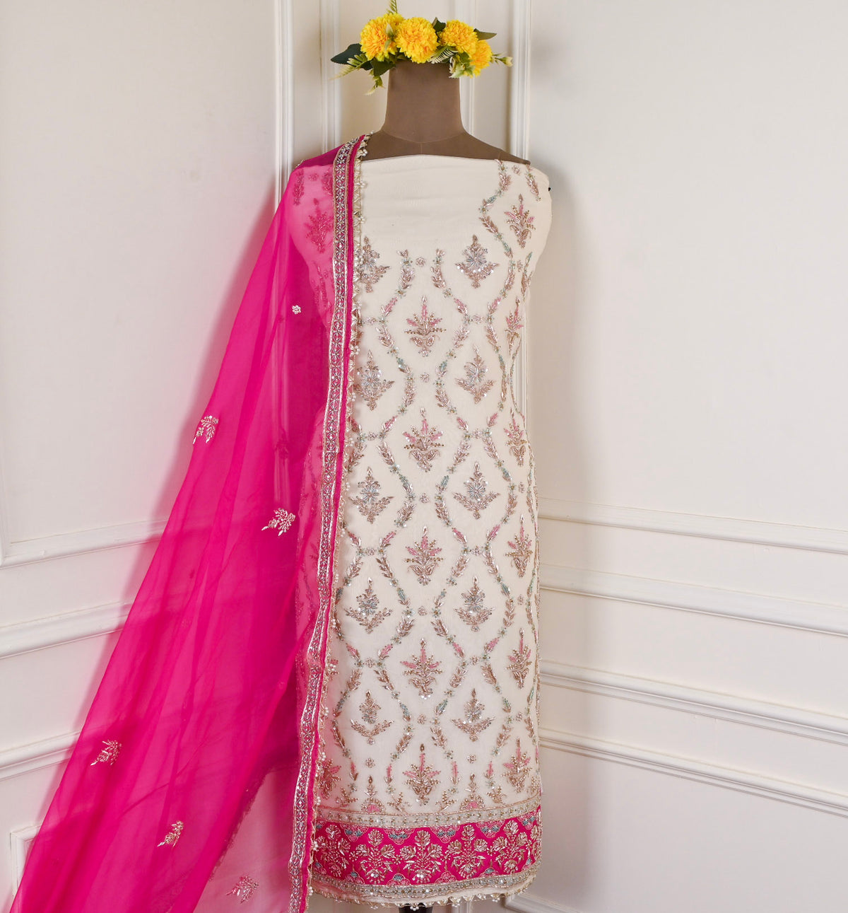 Organza Pink Unstitched Suit