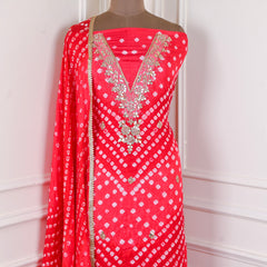 Muslin Red Unstitched Suit