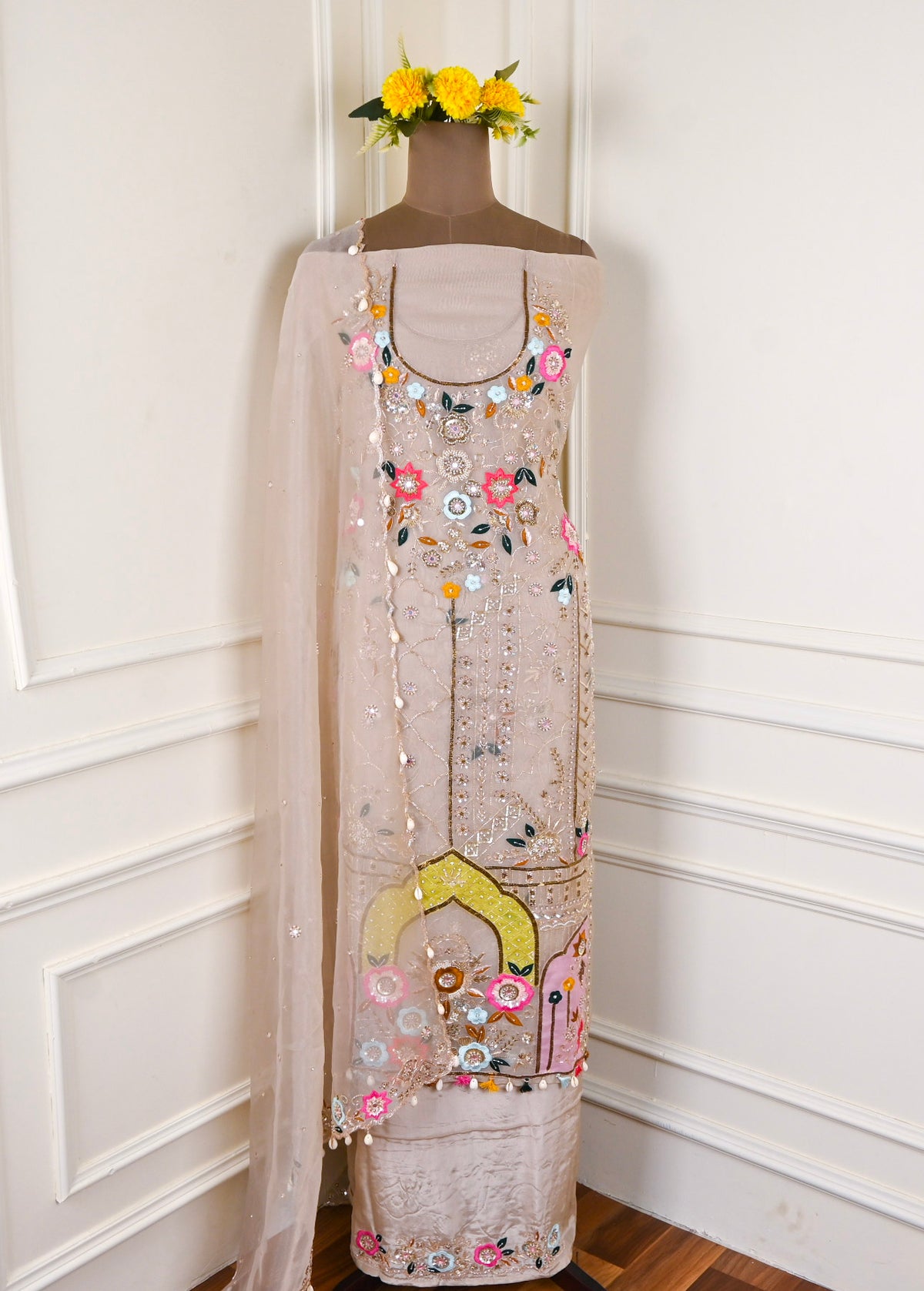 Glass Beige Unstitched Suit