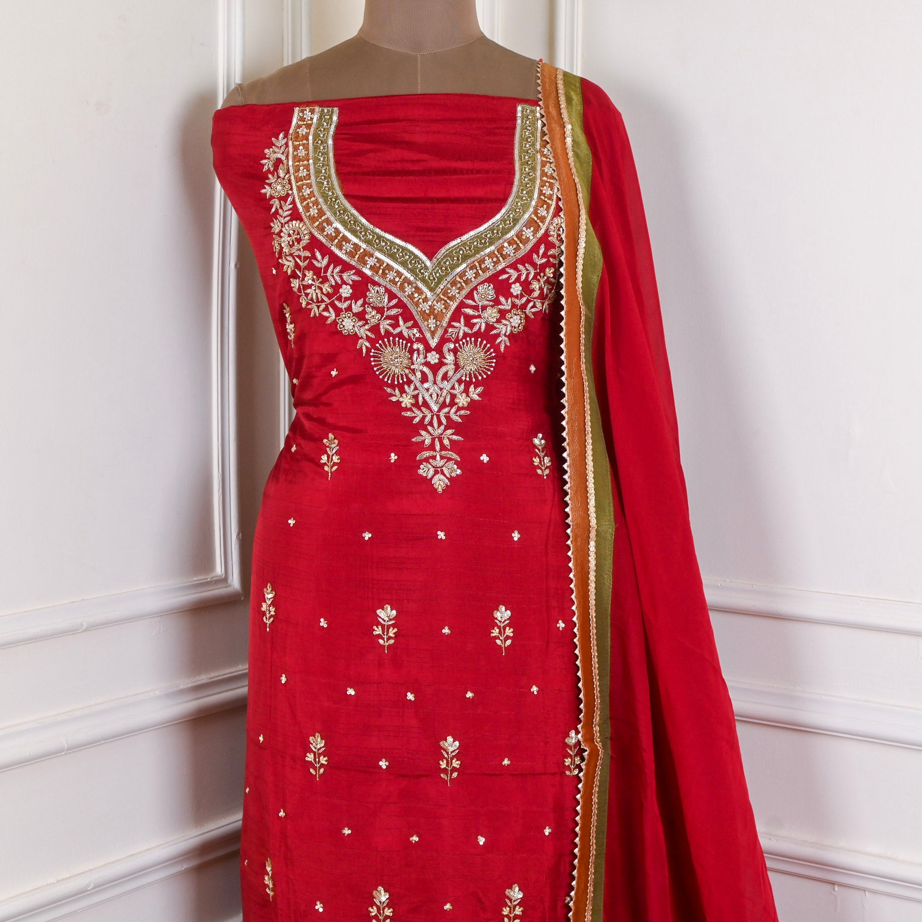 Khadi Maroon Unstitched Suit