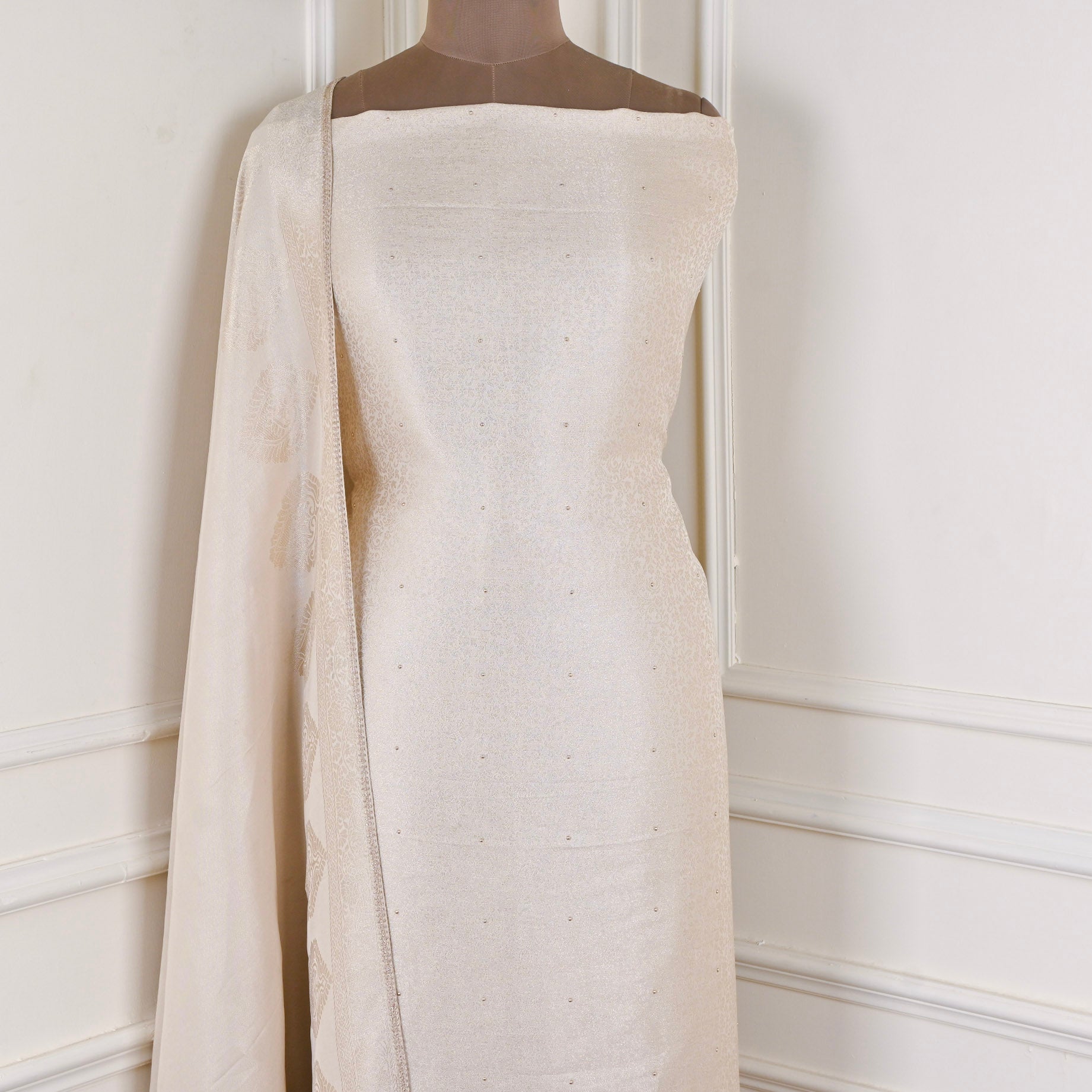 Brocade Silk Beige Unstitched Suit