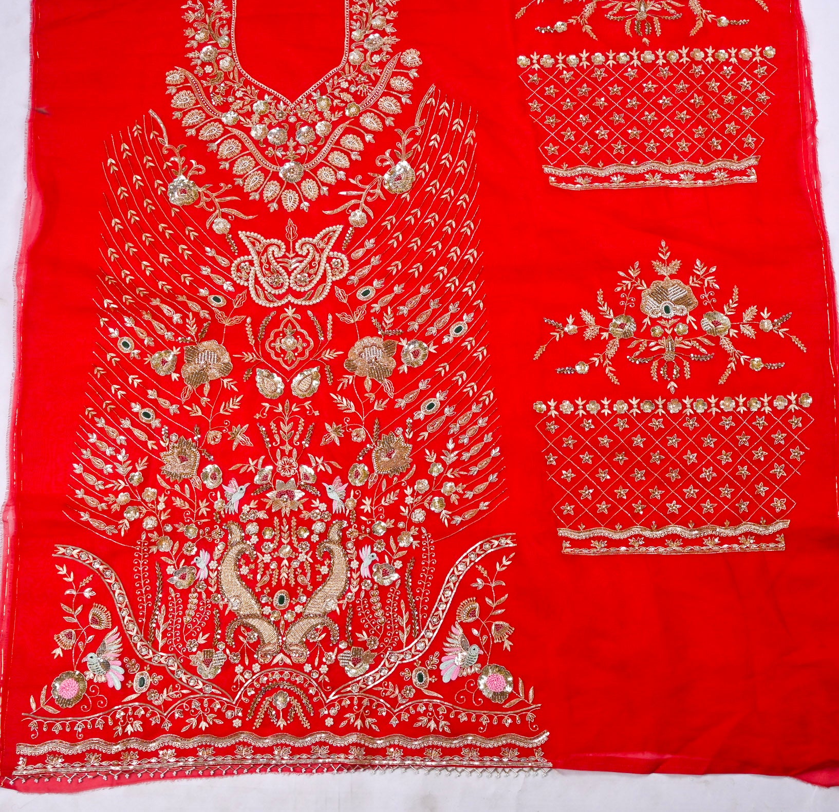 Organza Red Unstitched Suit