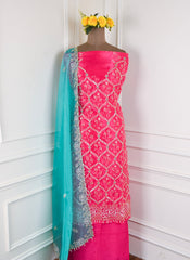 Glass Organza Magenta Unstitched Suit