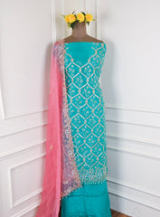 Glass Organza Ferozi Unstitched Suit