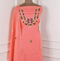 Organza Peach Unstitched Suit
