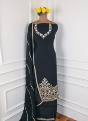 Organza Black Unstitched Suit