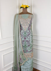 Crush Shimmer Pista Green Unstitched Suit
