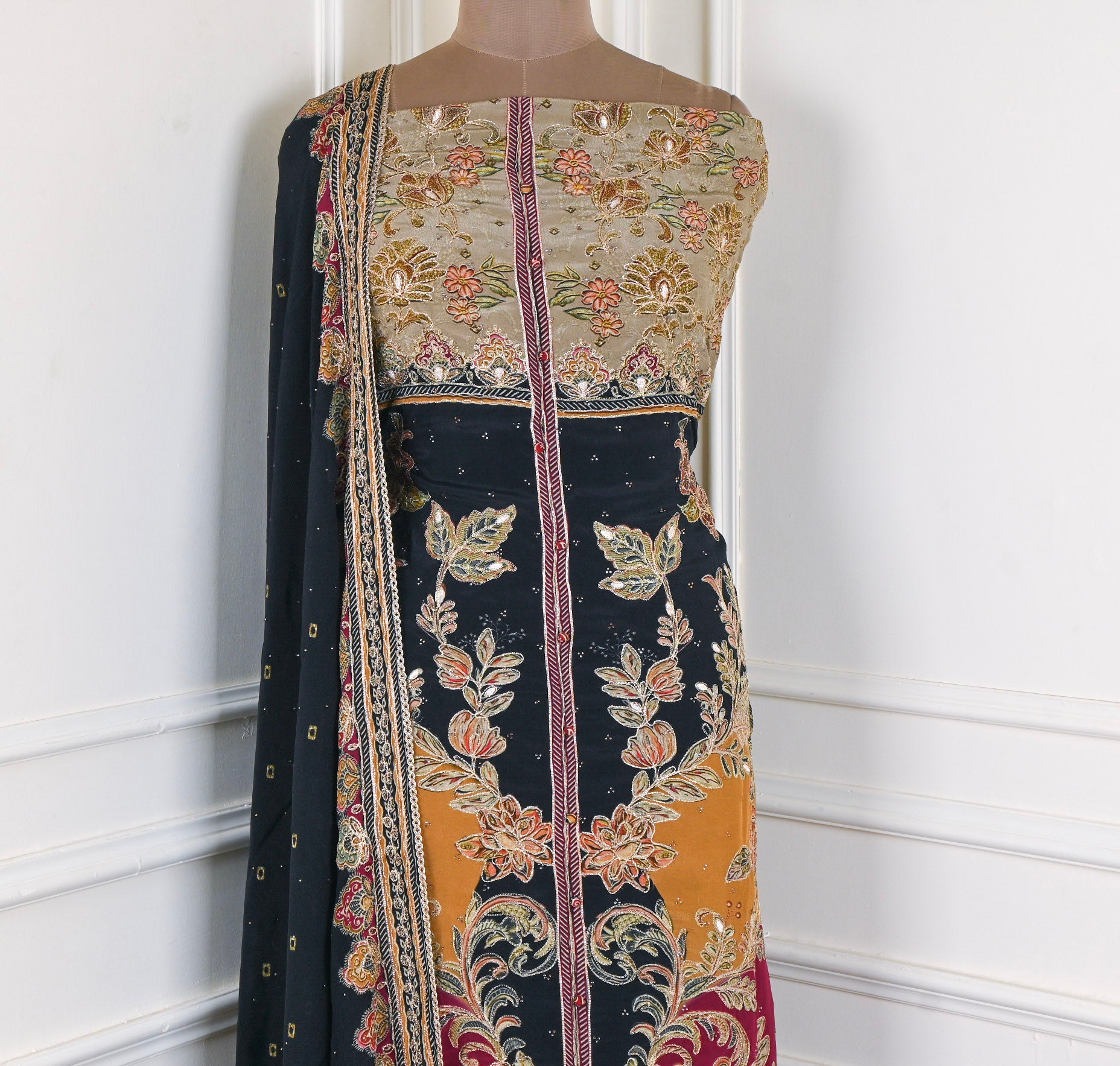 Organza Black Unstitched Suit