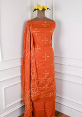 Mul Mul Orange Phulkari Suit