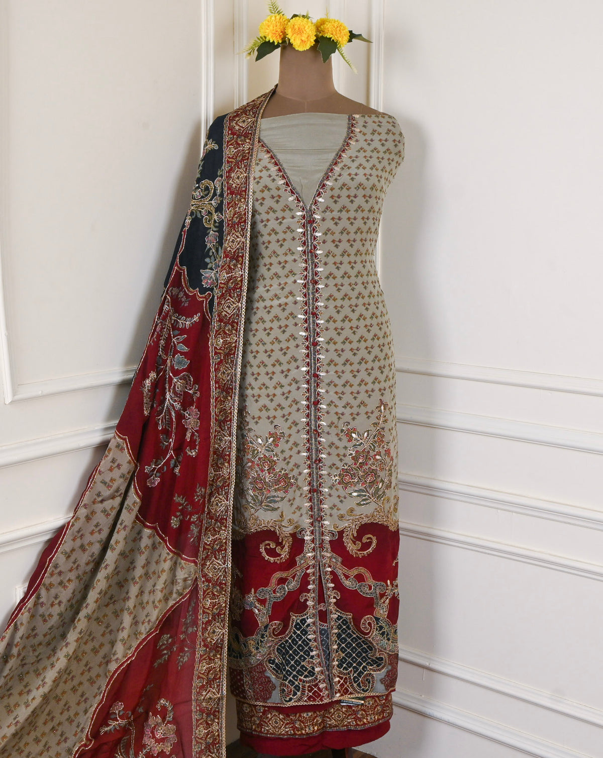 Crepe Beige Unstitched Suit