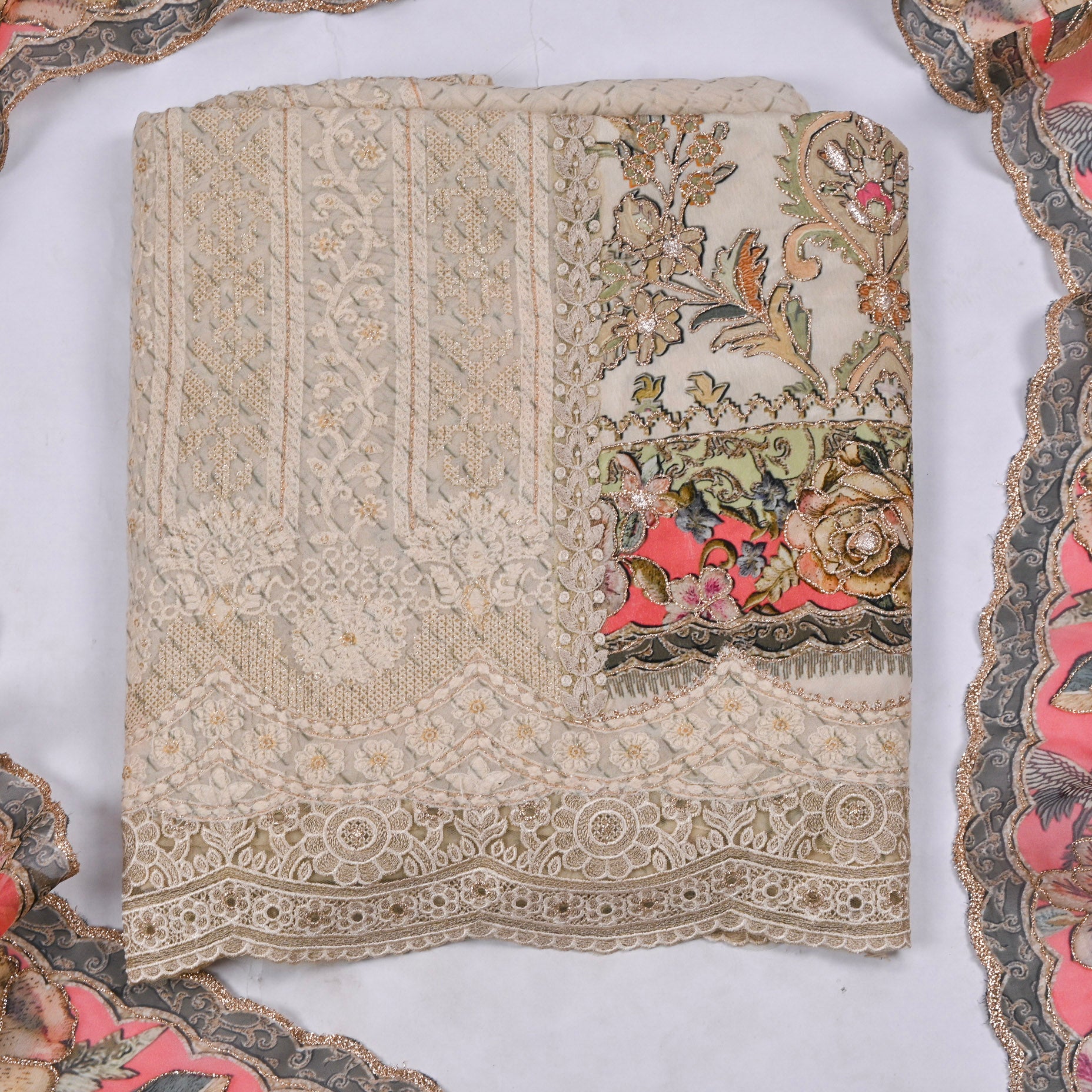 Georgette Beige Unstitched Suit