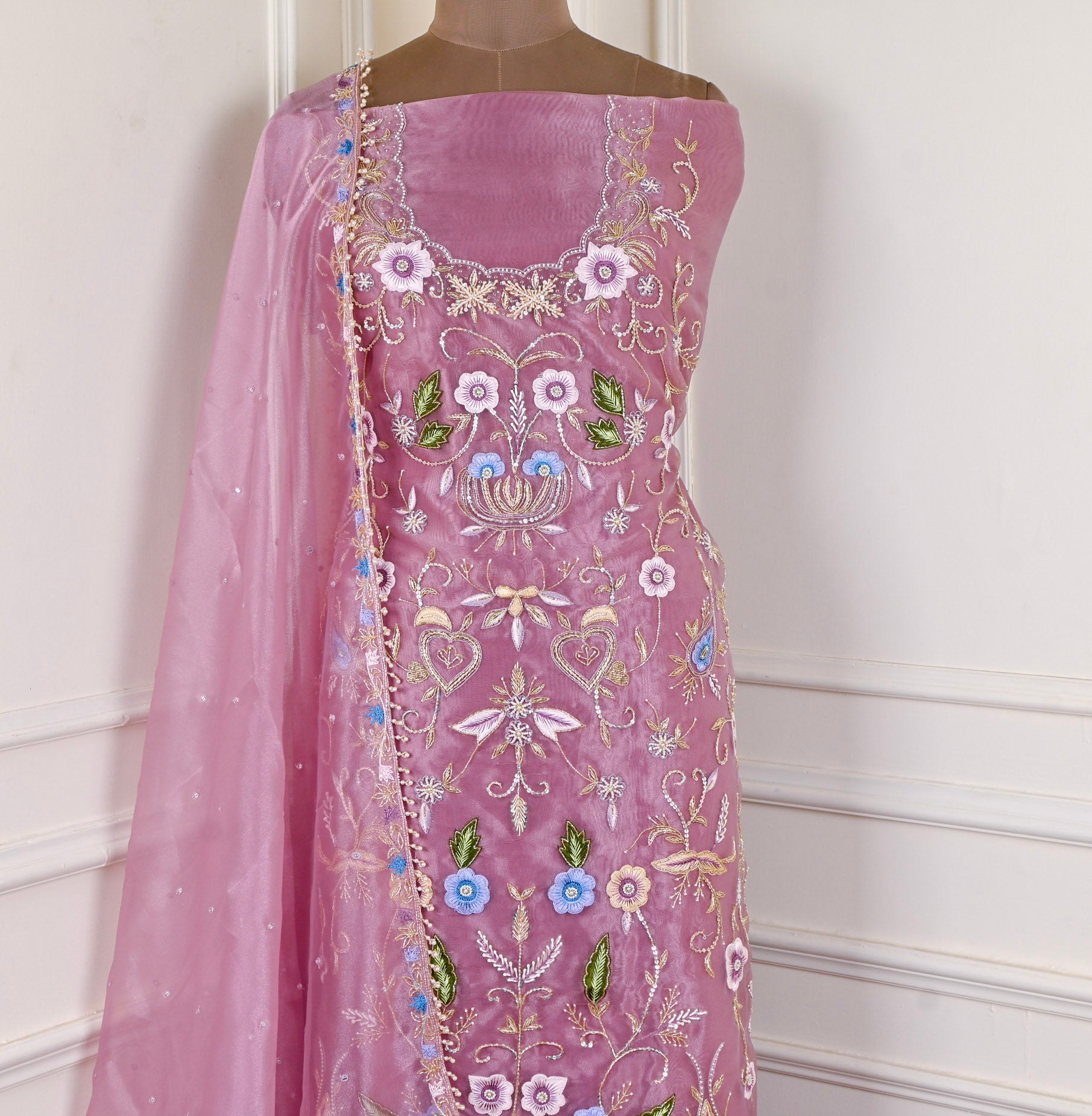Glass Shimmer Onion Pink Unstitched Suit