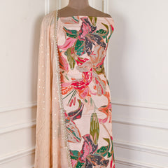 Banarasi Silk Beige Unstitched Suit