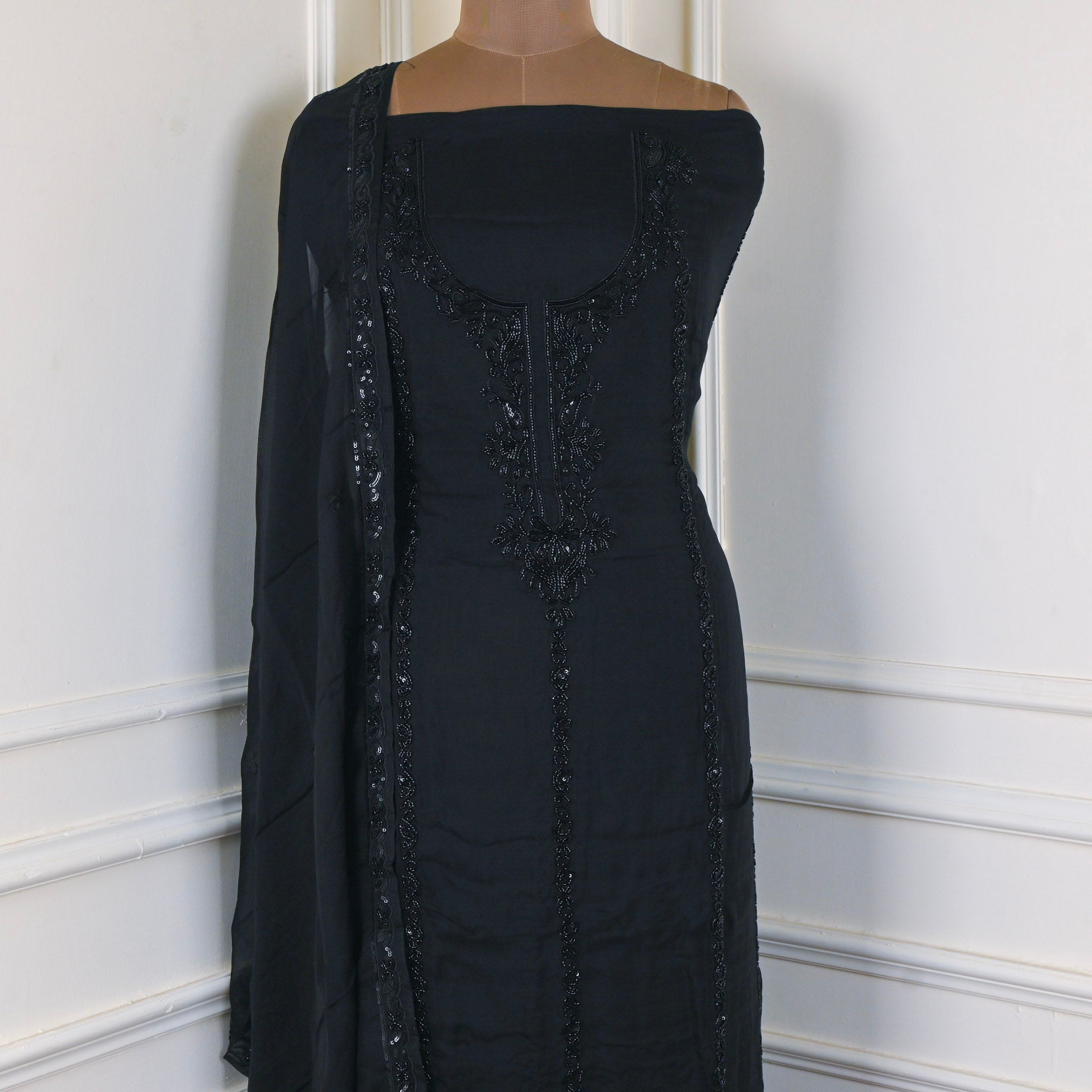 Organza Black Unstitched Suit