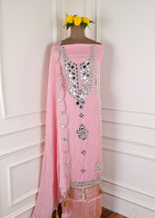 Glass Organza Pink Unstitched Suit