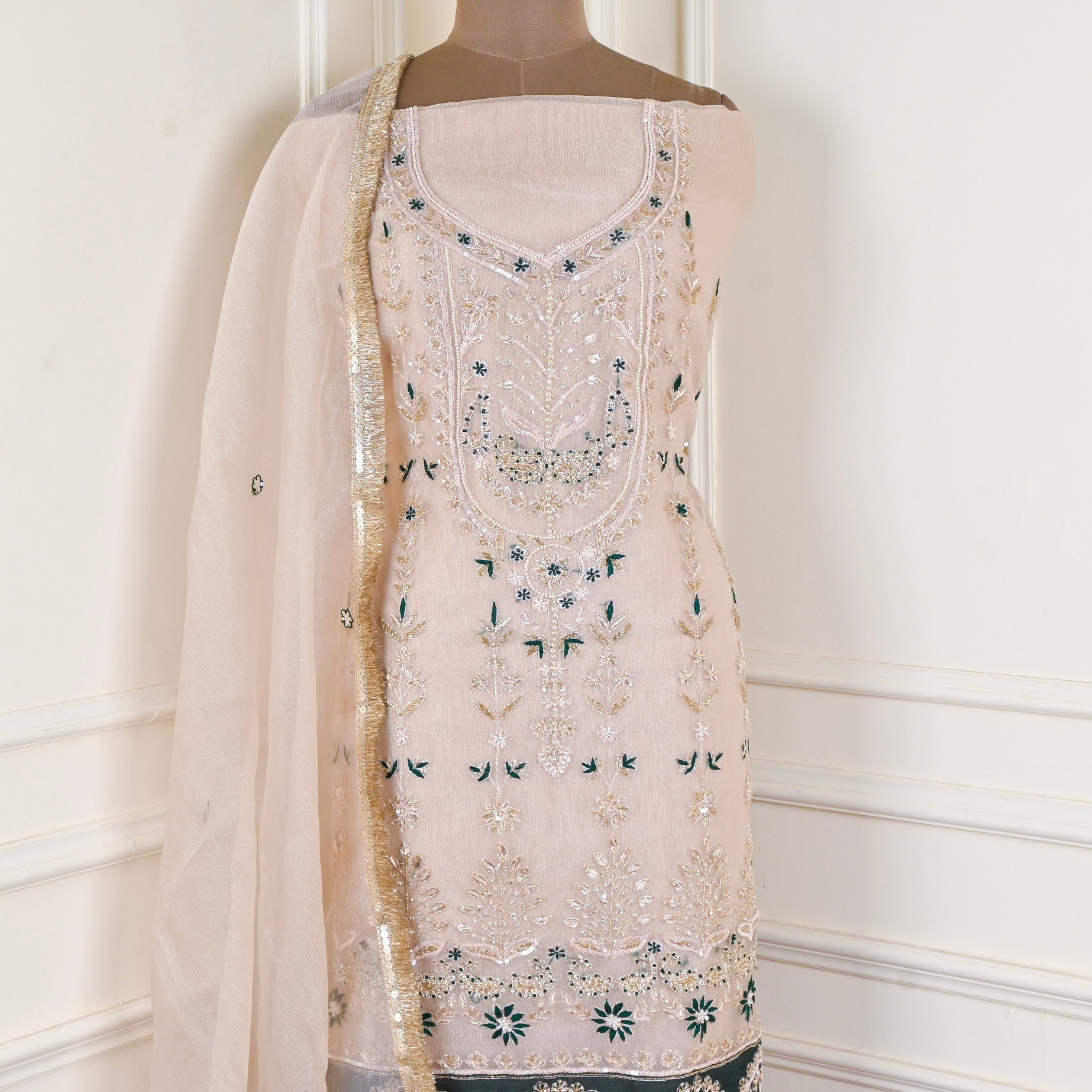 Glass Shimmer Beige Unstitched Suit