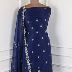 Glass Organza Navy Blue Unstitched Suit
