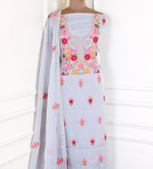 Organza Grey Unstitched Suit