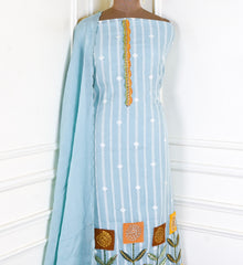 Mul Chanderi Cotton Sky Blue Unstitched Suit
