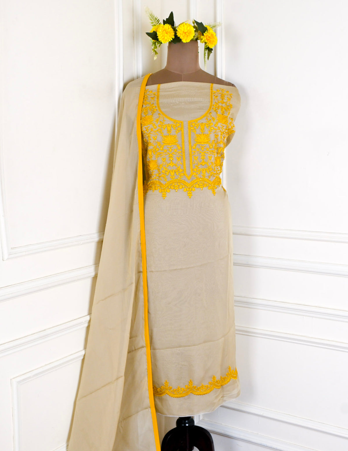 Organza Beige Unstitched Suit