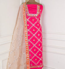 Khadi Pink Unstitched Suit