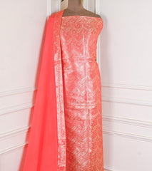 Banarasi Peach Unstitched Suit