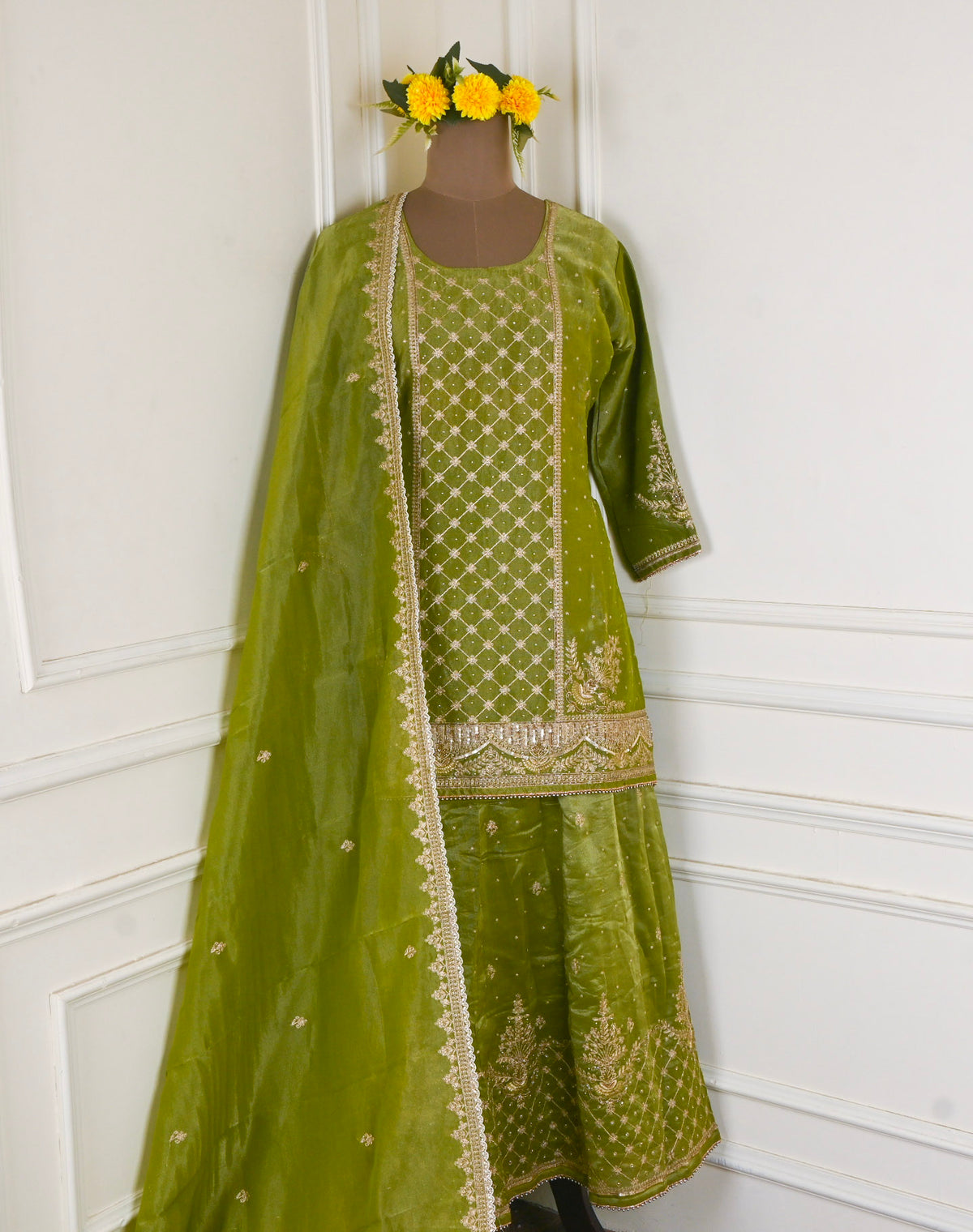 Shimmer Mehandi Stitched Lehenga Suit
