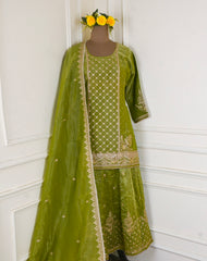 Shimmer Mehandi Stitched Lehenga Suit