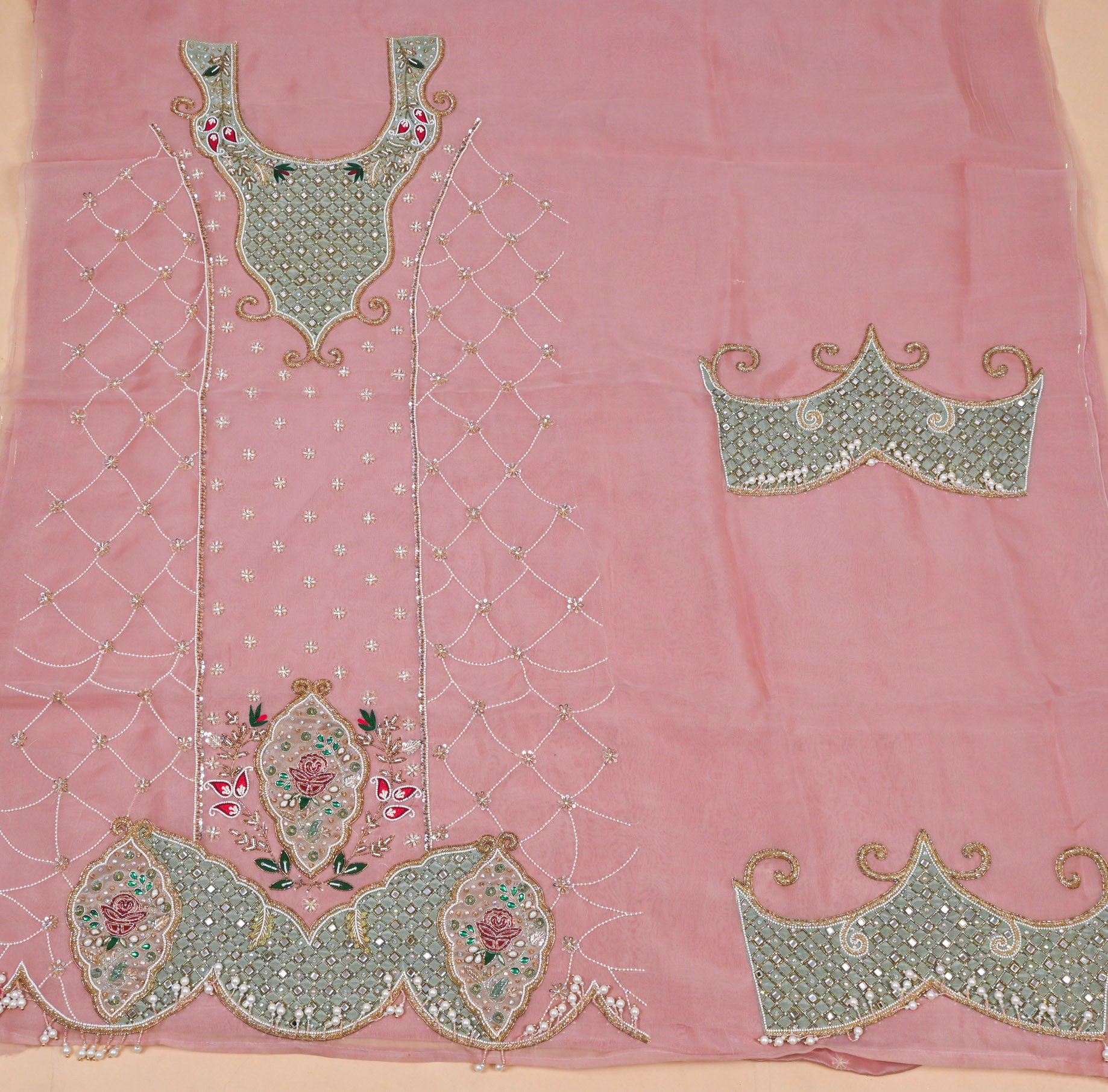 Organza Pink Unstitched Suit
