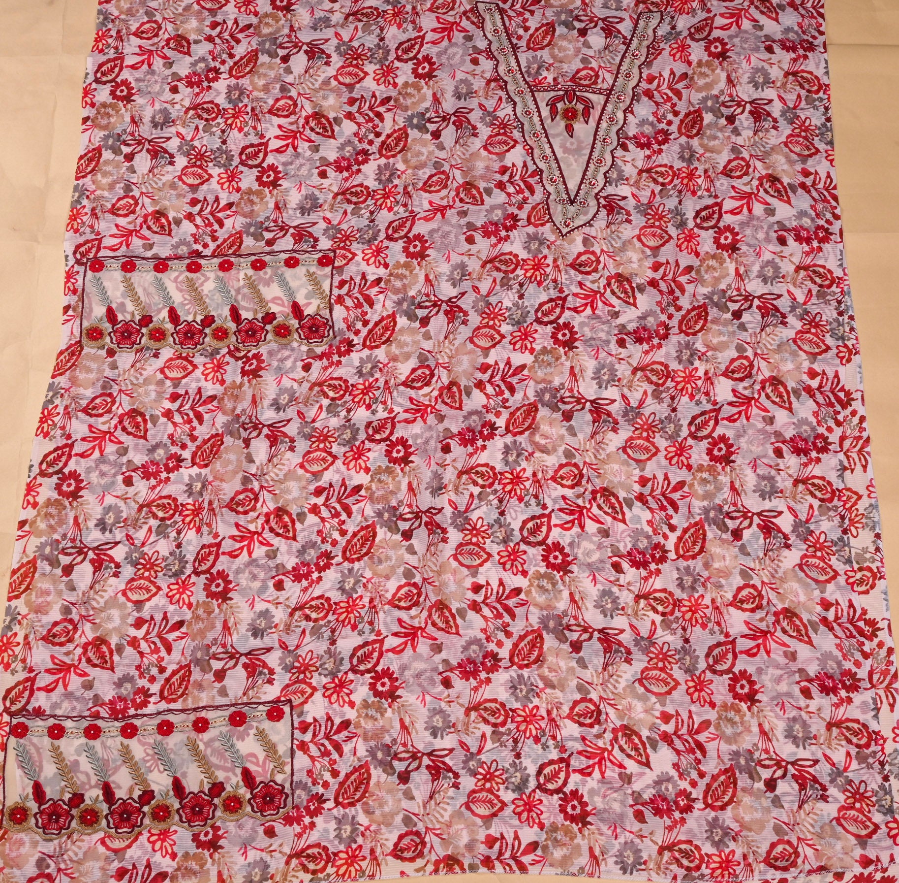 Tabby Red Beige Unstitched Suit
