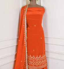 Crepe Rust Unstitched Lehenga Suit