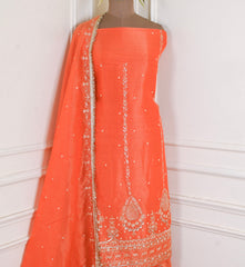 Shimmer Orange Unstitched Lehenga Suit