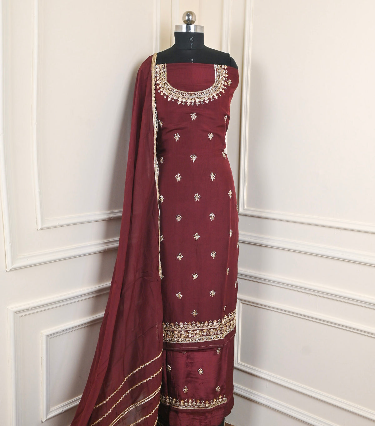 Organza Wine Unstitched Suit