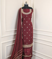 Organza Wine Unstitched Suit
