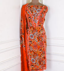 Twill Organza Orange  Unstitched Suit