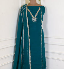 Organza Peacock Blue Unstitched Suit