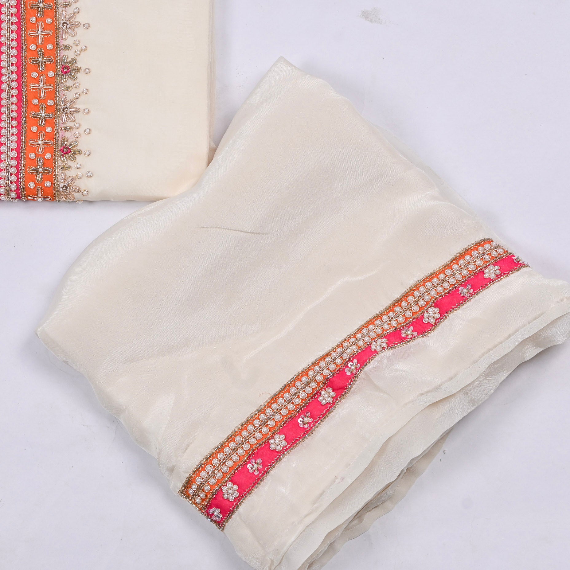 Organza White Unstitched Suit
