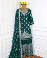 Khadi Green Stitched Lehenga Suit