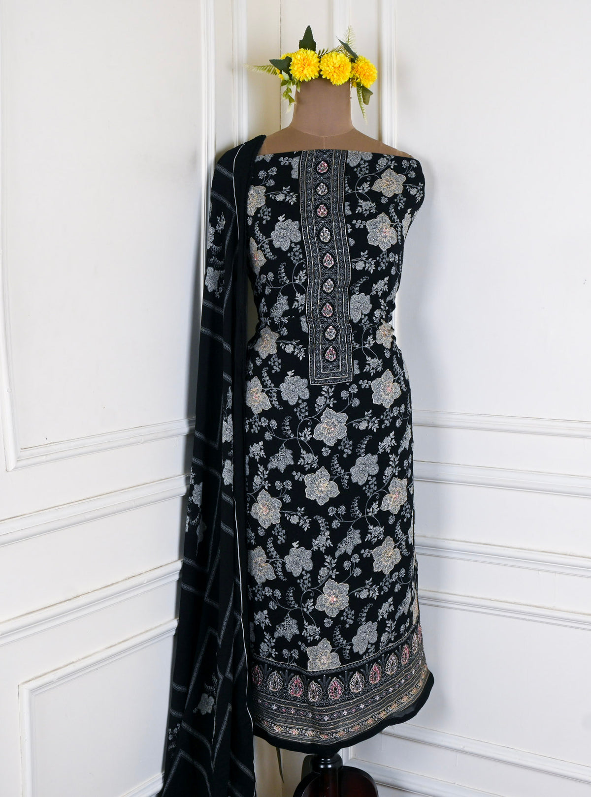 Georgette Black Unstitched Suit