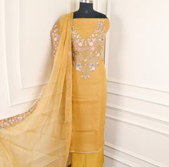 Organza Yellow Unstitched Suit