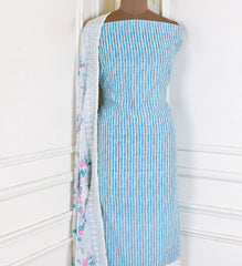 Chanderi Silk Ferozi Unstitched Suit